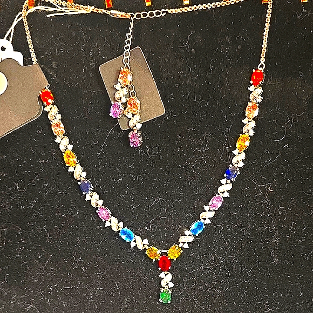 Multicolor Gemstone Necklace and Earring Set